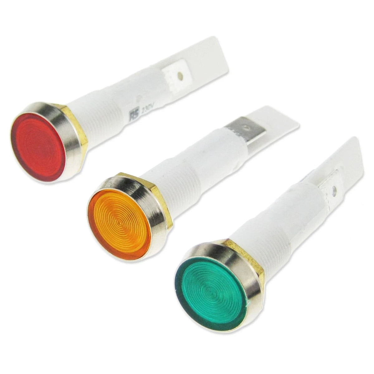 230V 240V Neon Indicator Light Red Amber Green 10mm Flush Mount NE07 NE08 NE09