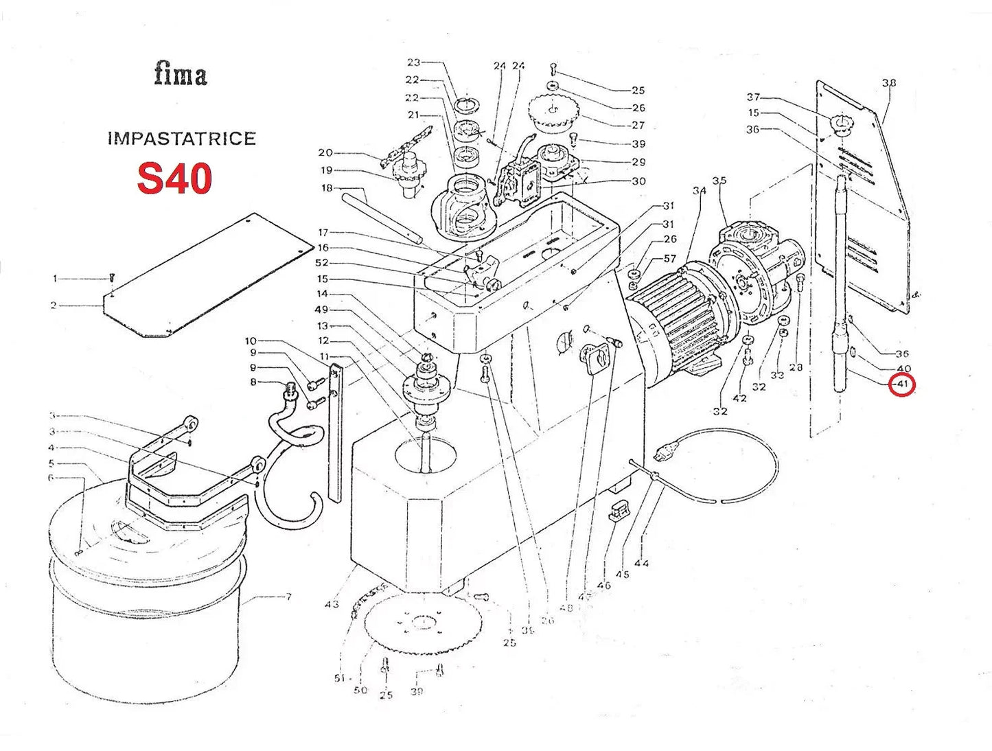 FIMA S40 Mixer Rear Motor Supporting Shaft Genuine Part 540mm