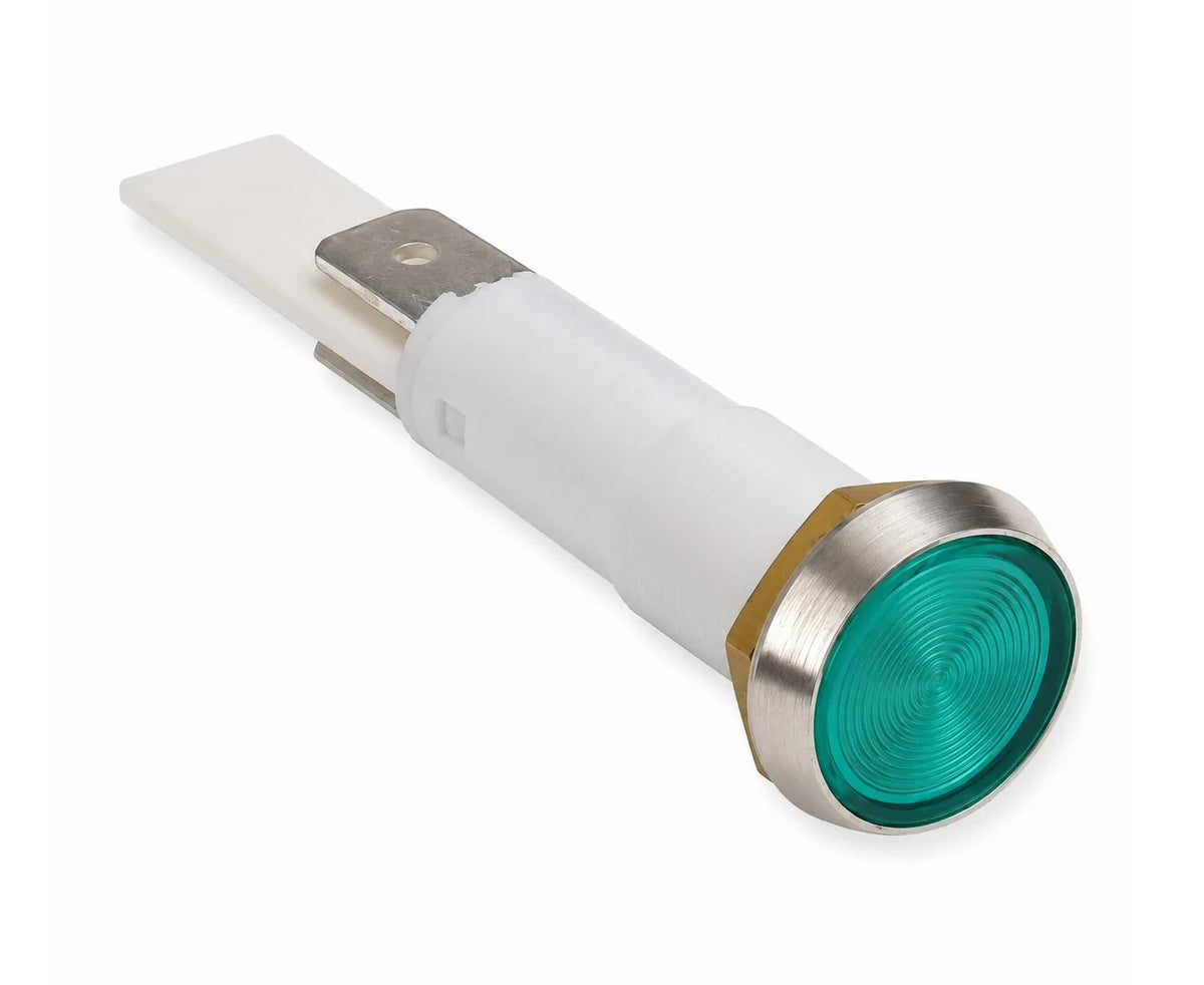 230V 240V Neon Indicator Light Green 10mm Flush Mount