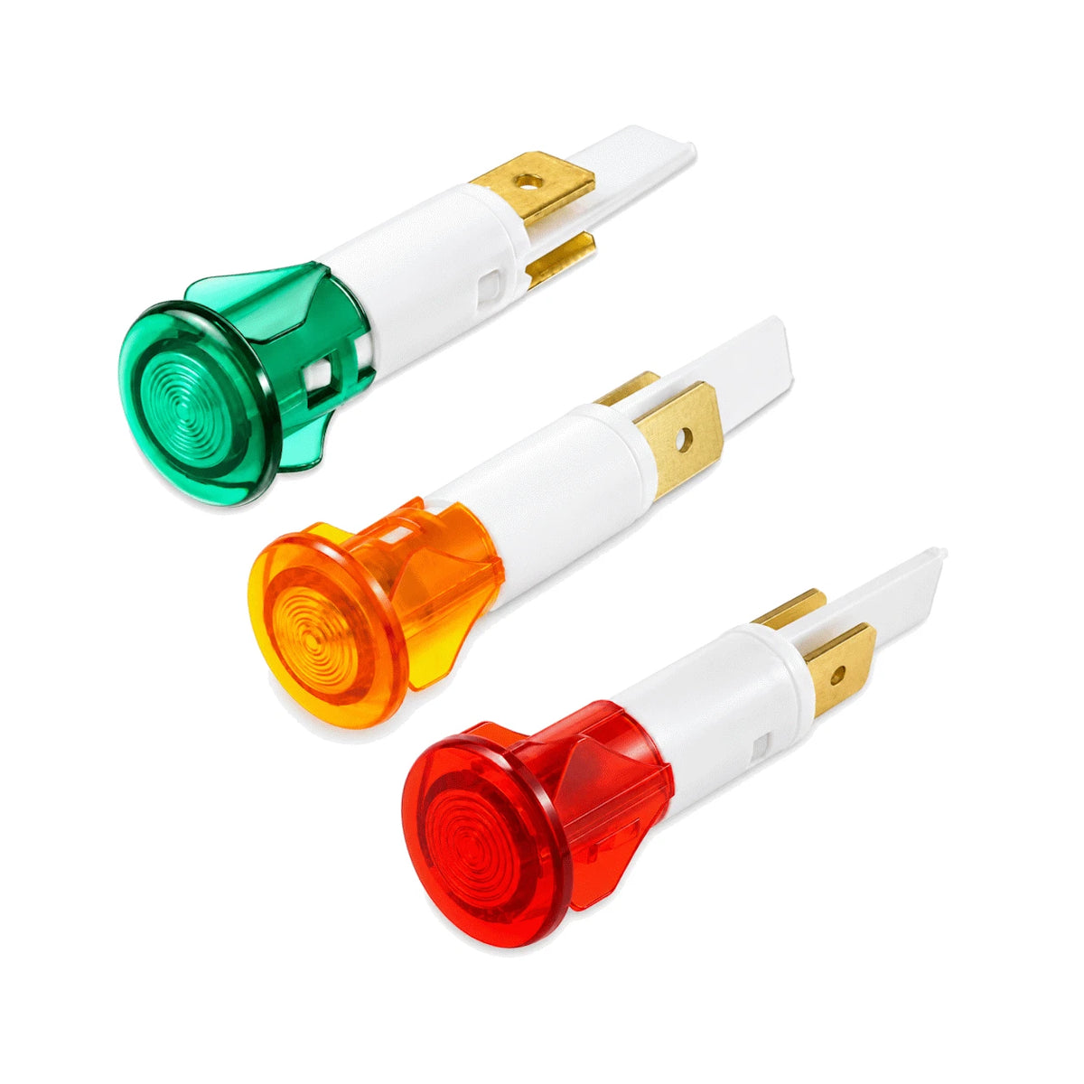 230V Neon Indicator Lamp Red Amber Green 10mm Panel Mount 6.3mm Spade Terminal