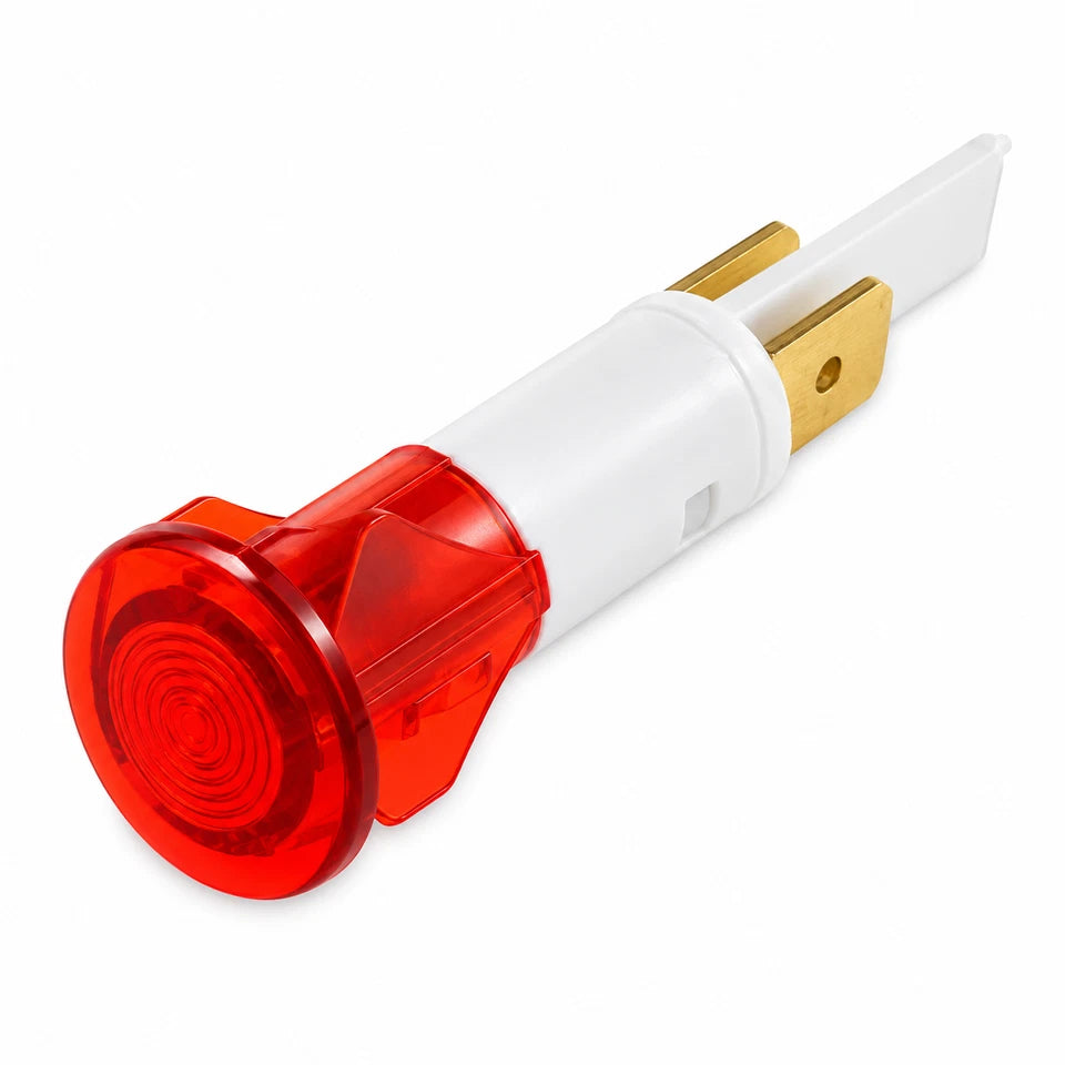230V Neon Indicator Lamp Red 10mm Panel Mount 6.3mm Spade Terminal