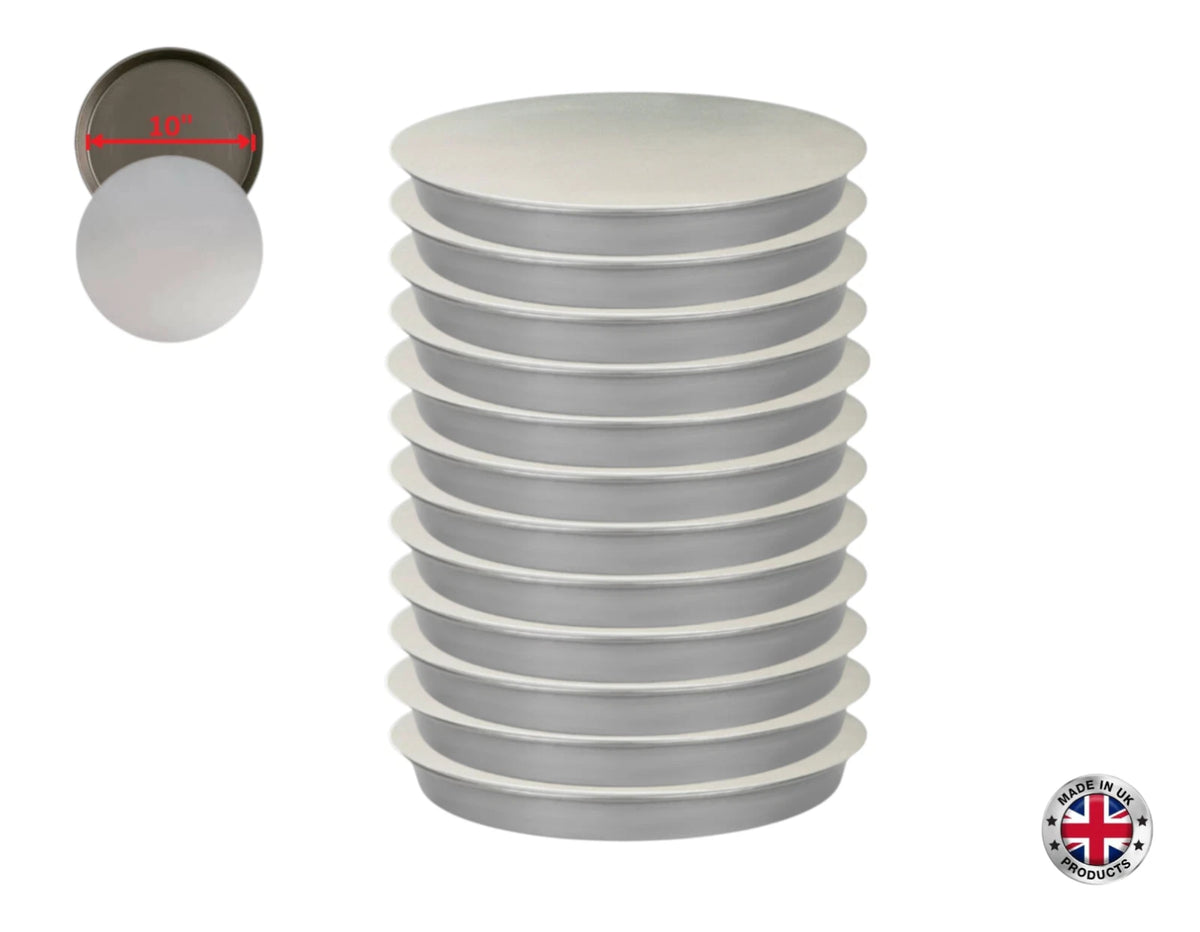 12 x 10" Pizza Pans and Lids | Made in the UK | 10 Inch Circle Round | 1.5" Deep