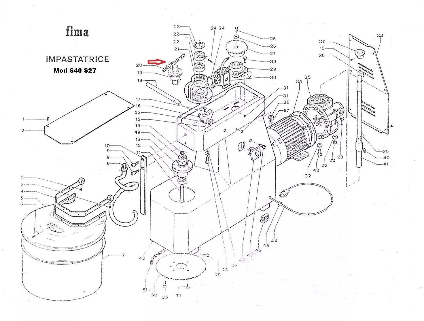 Fima Impastatrice S27 Pizza Dough Mixer 27L Upper Top Roller Chain 80cm & Link