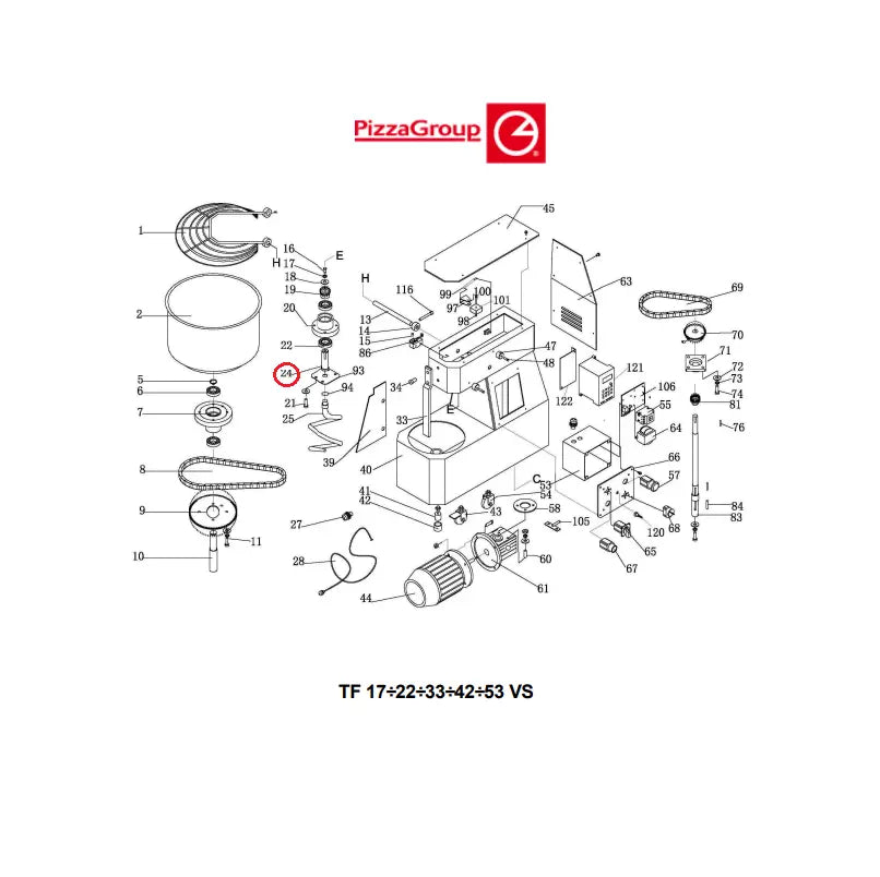 Pizza Group Dough Mixer Stainless Steel Shaft With Sprocket Spiral Hook 33/43/53