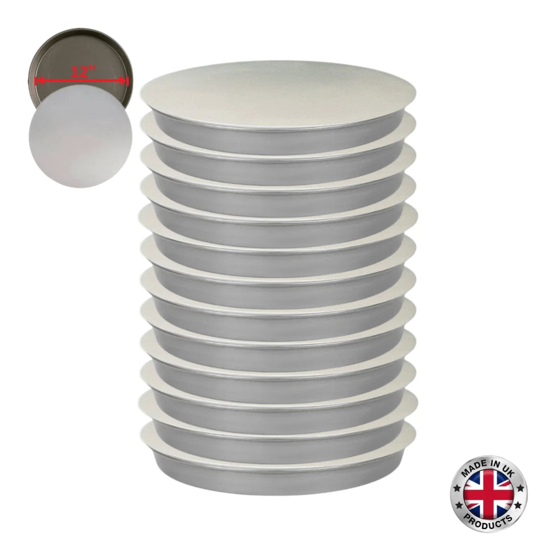 12 x 12" Pizza Pans and Lids | Made in the UK | 12 Inch Circle Round | 1.5" Deep