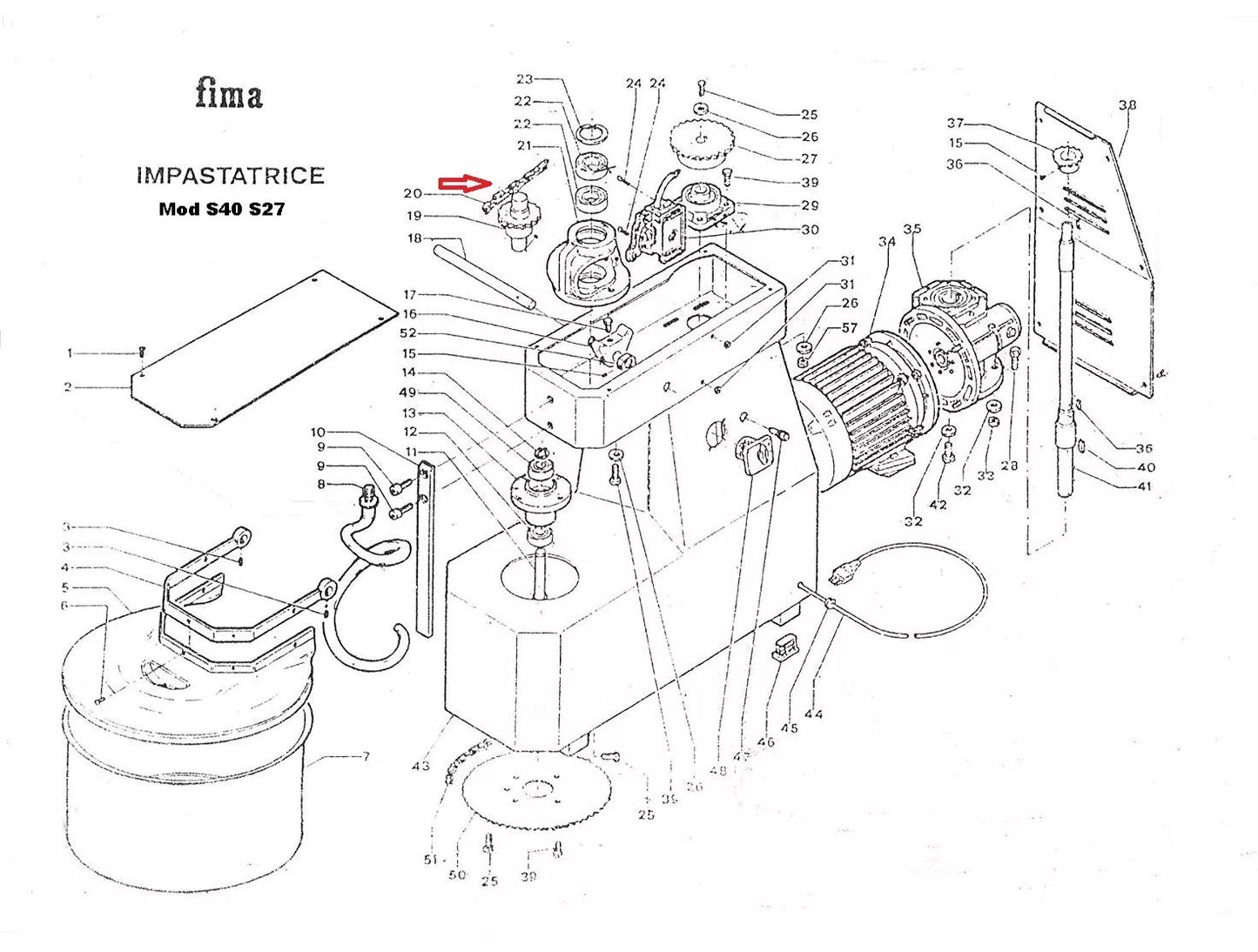 Fima Impastatrice S40 Pizza Dough Mixer 40L Upper Top Roller Chain 83cm & Link
